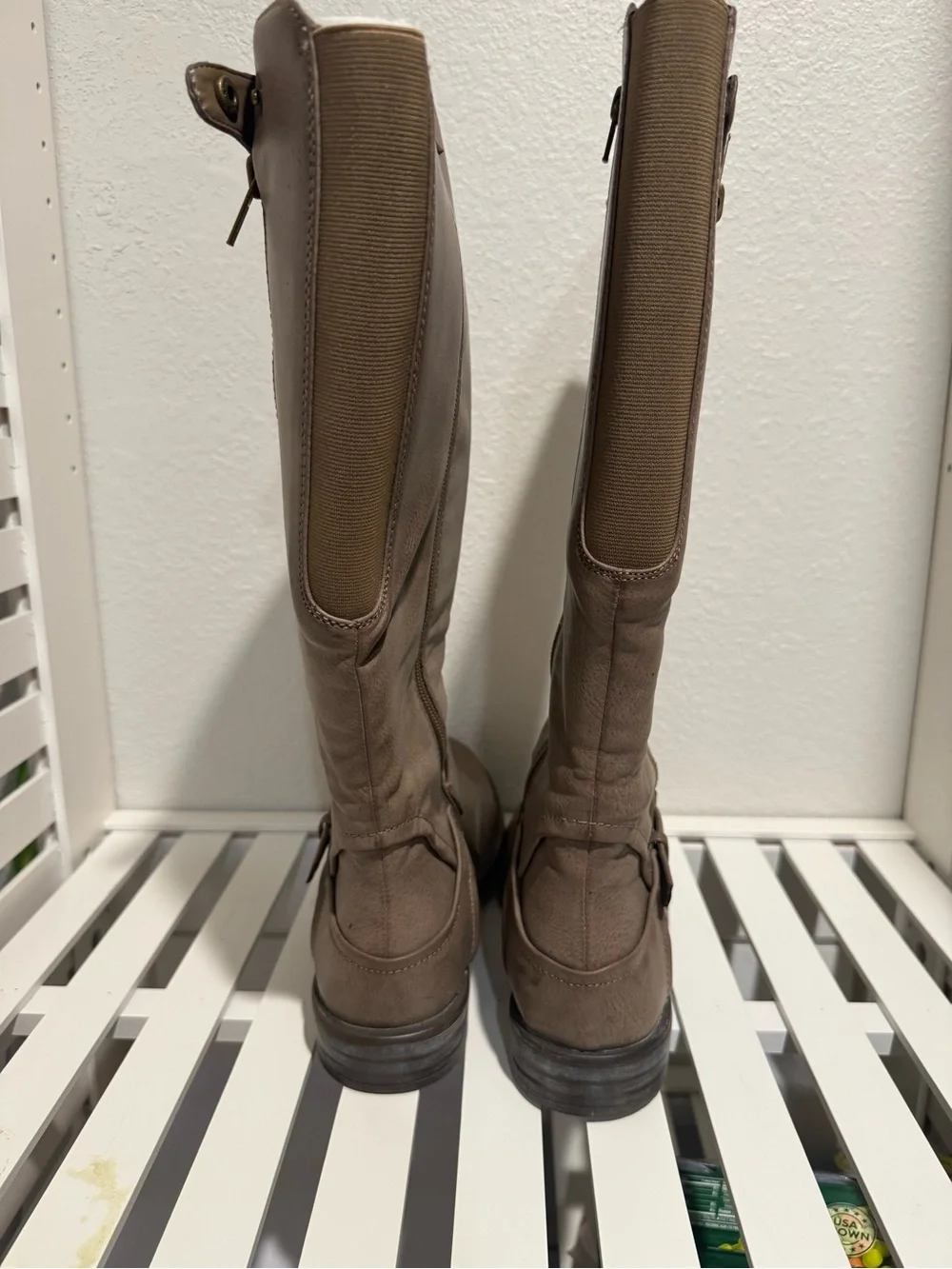 Tall Taupe Leather Riding Boots - Women